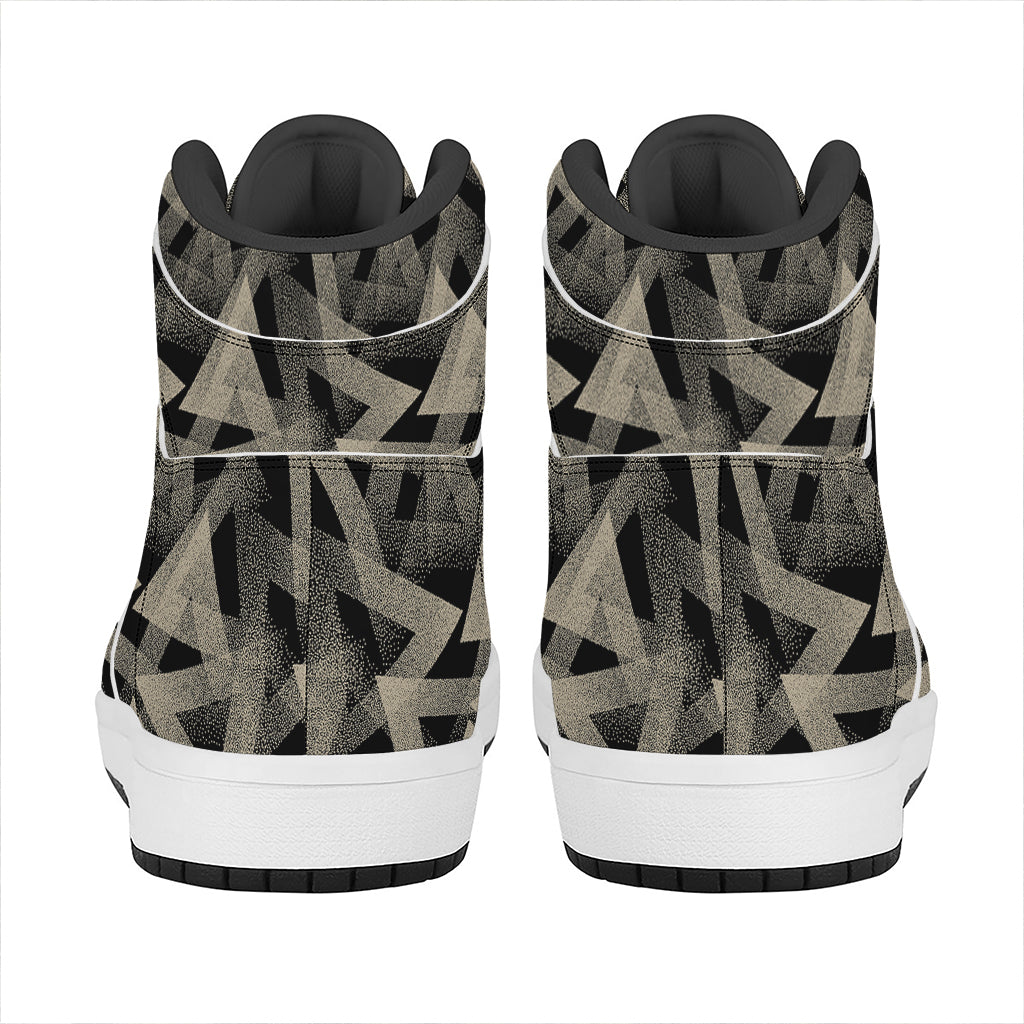 Black And Beige Geometric Triangle Print High Top Leather Sneakers