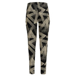 Black And Beige Geometric Triangle Print High-Waisted Pocket Leggings