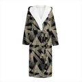 Black And Beige Geometric Triangle Print Hooded Bathrobe