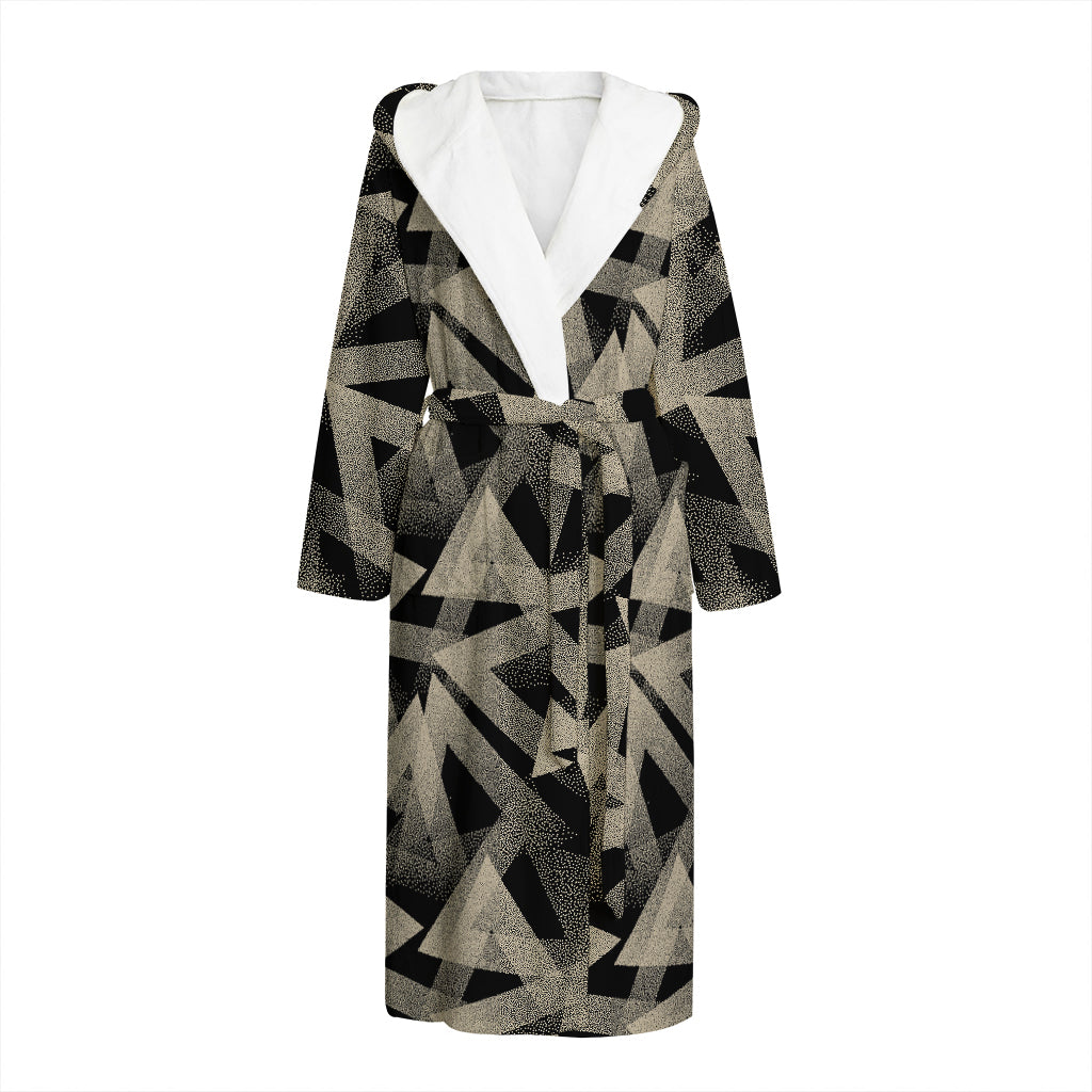 Black And Beige Geometric Triangle Print Hooded Bathrobe