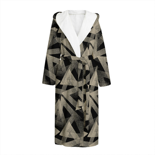 Black And Beige Geometric Triangle Print Hooded Bathrobe