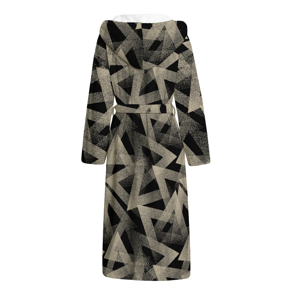Black And Beige Geometric Triangle Print Hooded Bathrobe
