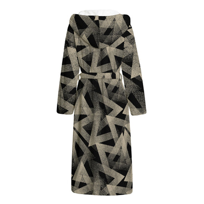 Black And Beige Geometric Triangle Print Hooded Bathrobe