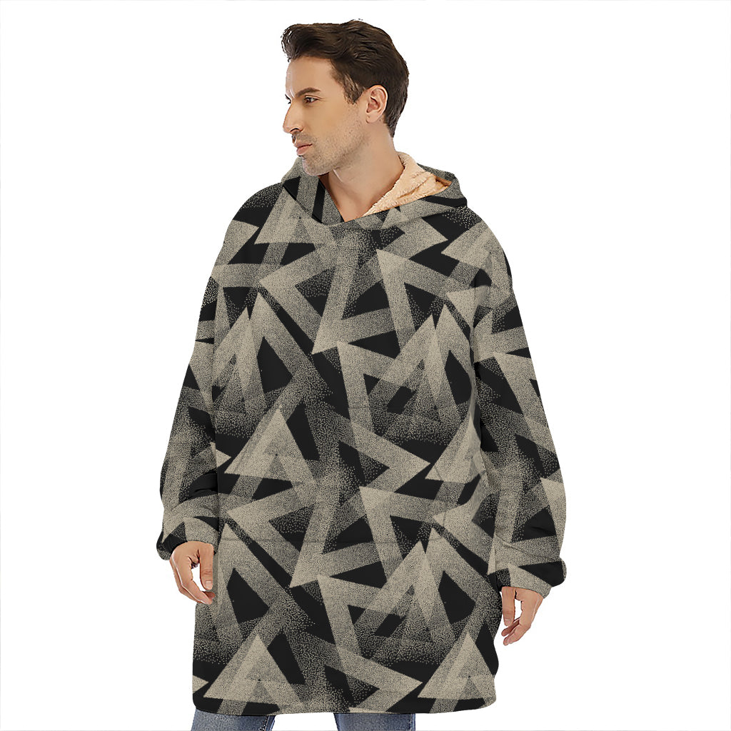 Black And Beige Geometric Triangle Print Hoodie Blanket