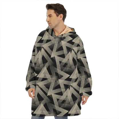 Black And Beige Geometric Triangle Print Hoodie Blanket