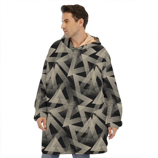 Black And Beige Geometric Triangle Print Hoodie Blanket