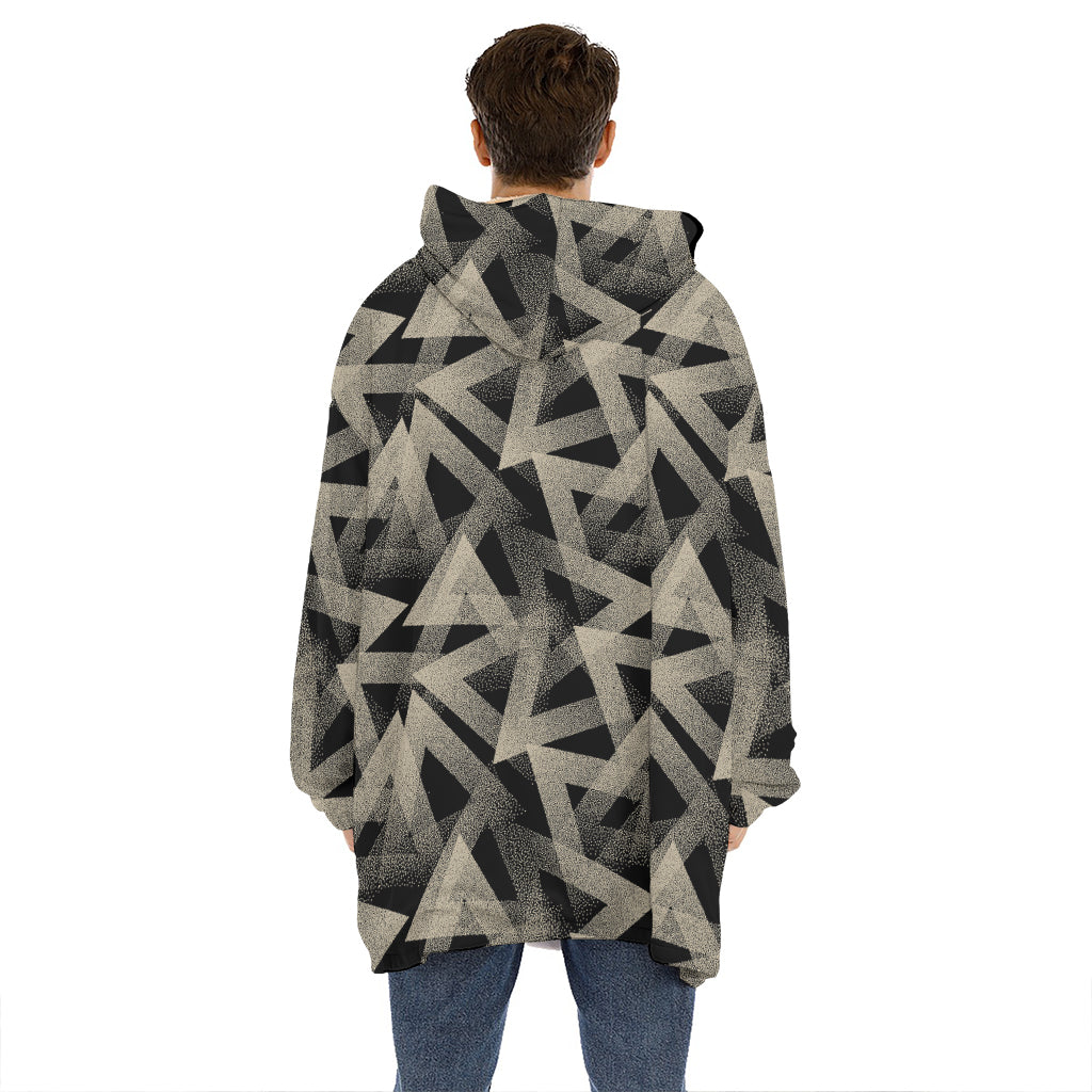 Black And Beige Geometric Triangle Print Hoodie Blanket