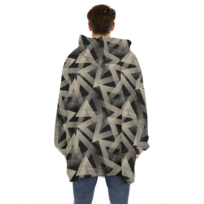 Black And Beige Geometric Triangle Print Hoodie Blanket