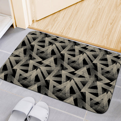 Black And Beige Geometric Triangle Print Indoor Door Mat