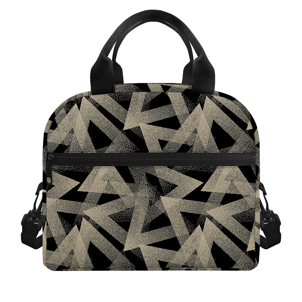 Black And Beige Geometric Triangle Print Insulated Lunch Bag
