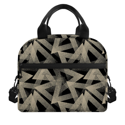 Black And Beige Geometric Triangle Print Insulated Lunch Bag