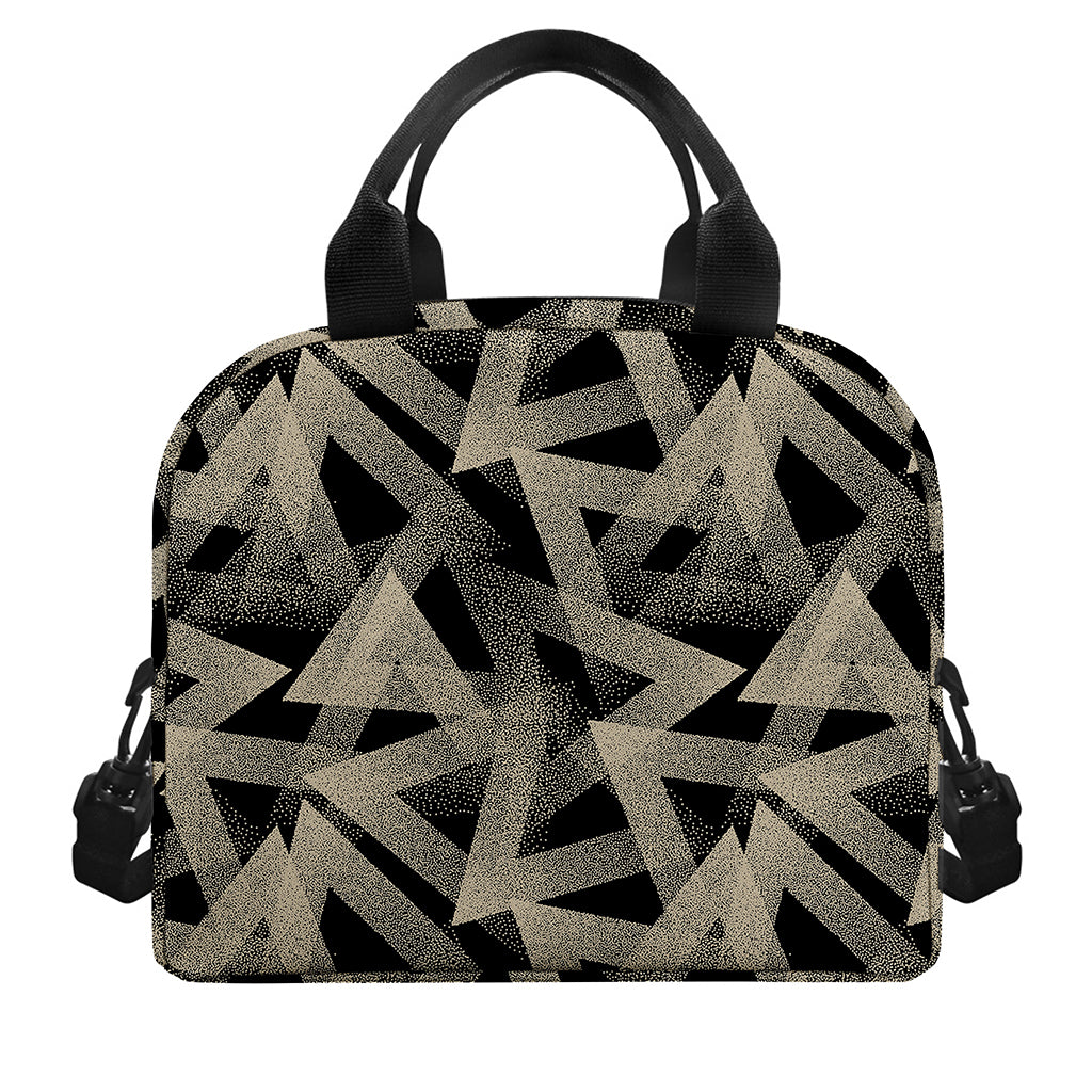 Black And Beige Geometric Triangle Print Insulated Lunch Bag