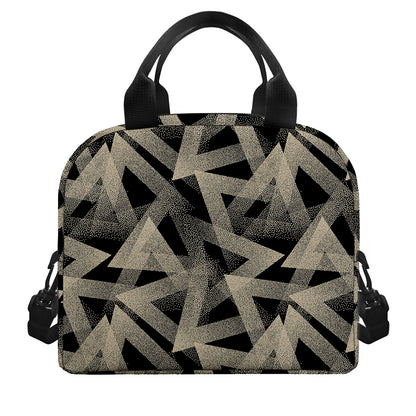 Black And Beige Geometric Triangle Print Insulated Lunch Bag