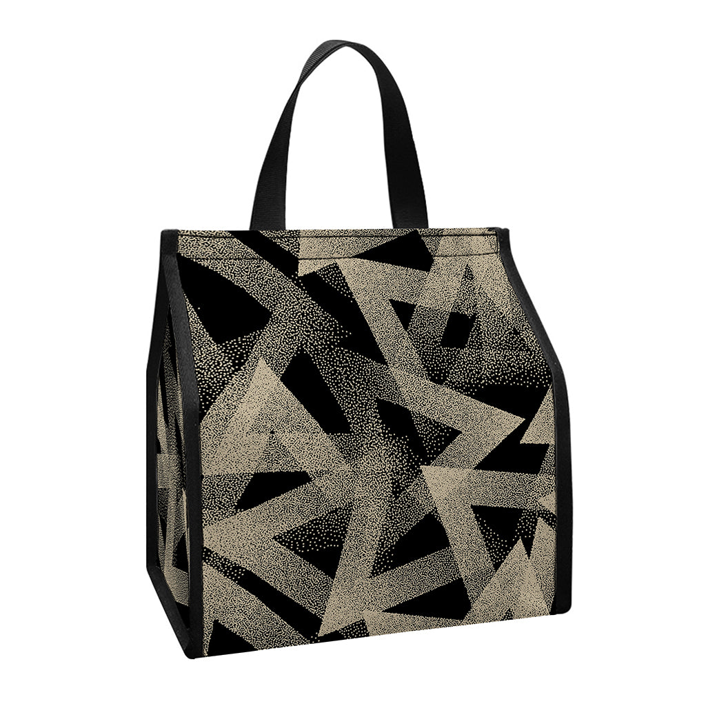 Black And Beige Geometric Triangle Print Insulated Lunch Tote