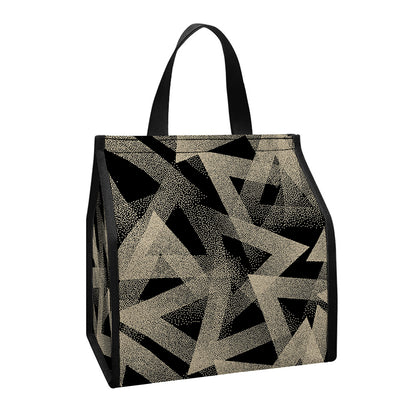 Black And Beige Geometric Triangle Print Insulated Lunch Tote