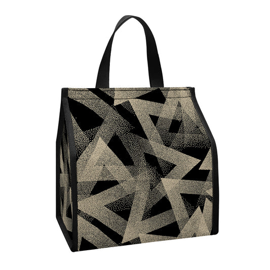 Black And Beige Geometric Triangle Print Insulated Lunch Tote