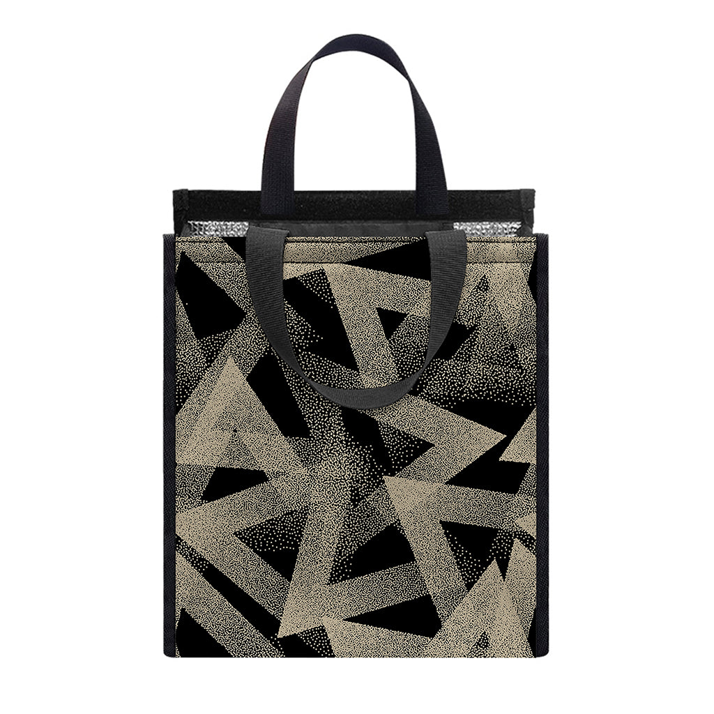 Black And Beige Geometric Triangle Print Insulated Lunch Tote