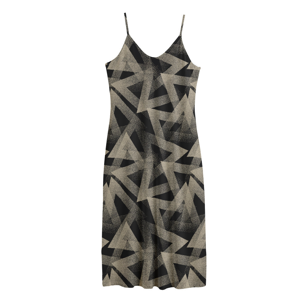 Black And Beige Geometric Triangle Print Jersey Midi Cami Dress