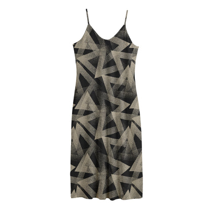 Black And Beige Geometric Triangle Print Jersey Midi Cami Dress