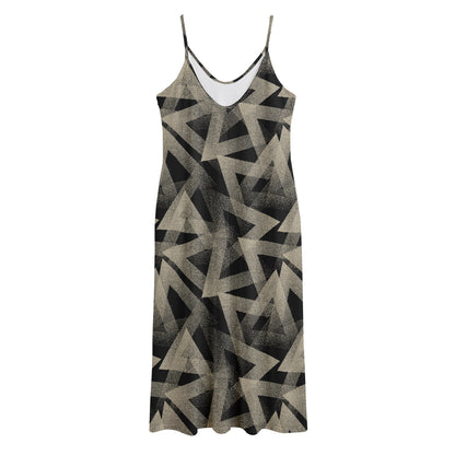 Black And Beige Geometric Triangle Print Jersey Midi Cami Dress