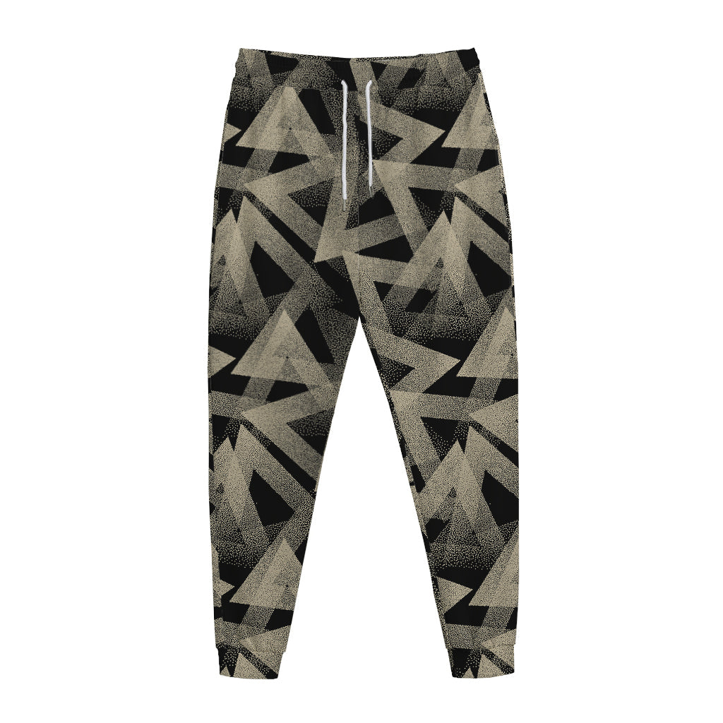 Black And Beige Geometric Triangle Print Jogger Pants