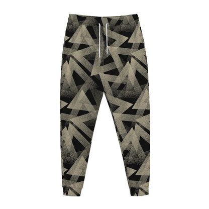 Black And Beige Geometric Triangle Print Jogger Pants