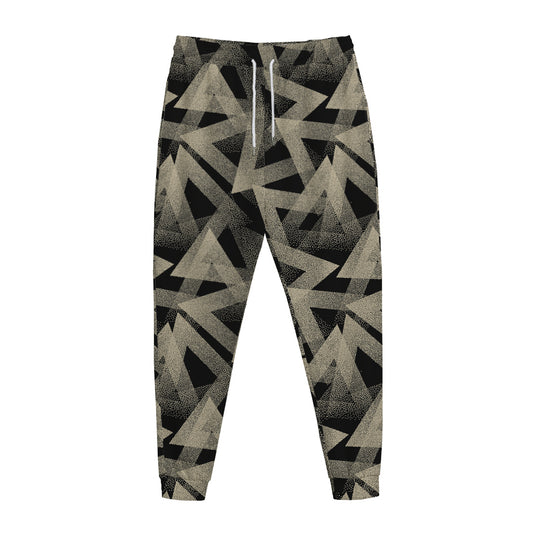 Black And Beige Geometric Triangle Print Jogger Pants