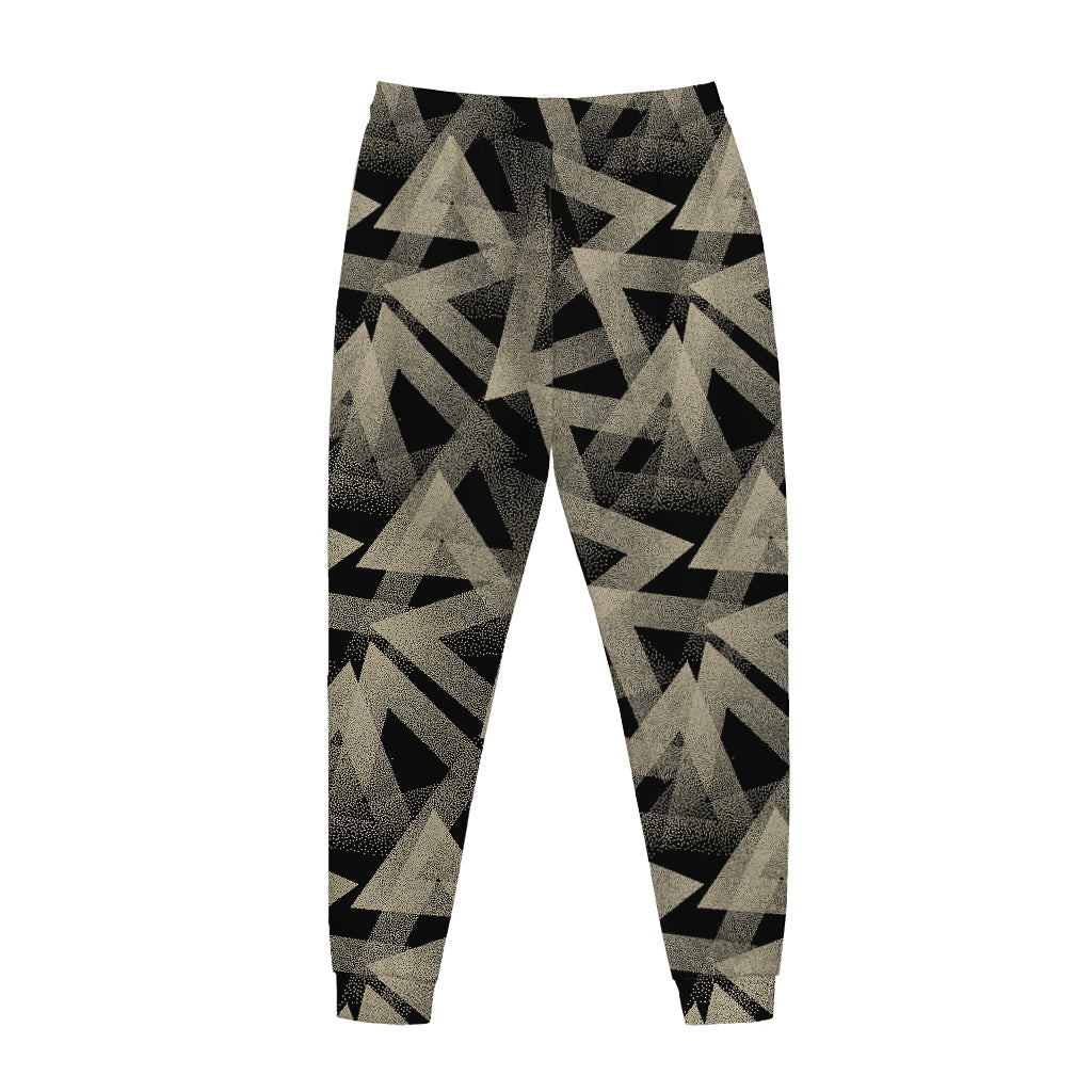 Black And Beige Geometric Triangle Print Jogger Pants