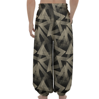 Black And Beige Geometric Triangle Print Lantern Pants