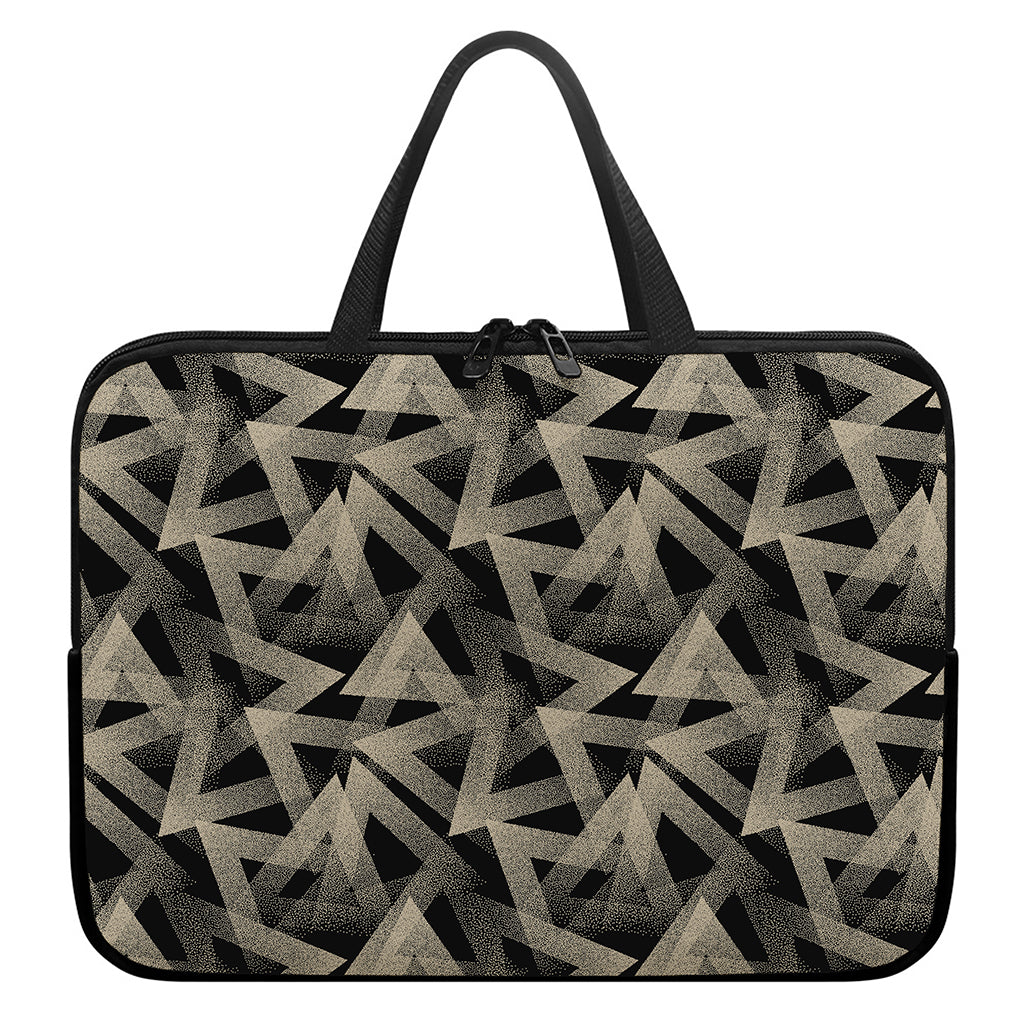 Black And Beige Geometric Triangle Print Laptop Sleeve With Handle