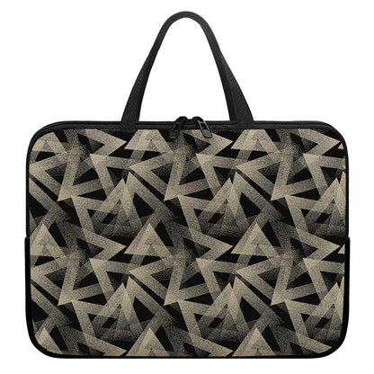 Black And Beige Geometric Triangle Print Laptop Sleeve With Handle