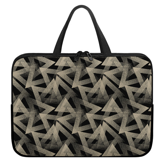 Black And Beige Geometric Triangle Print Laptop Sleeve With Handle