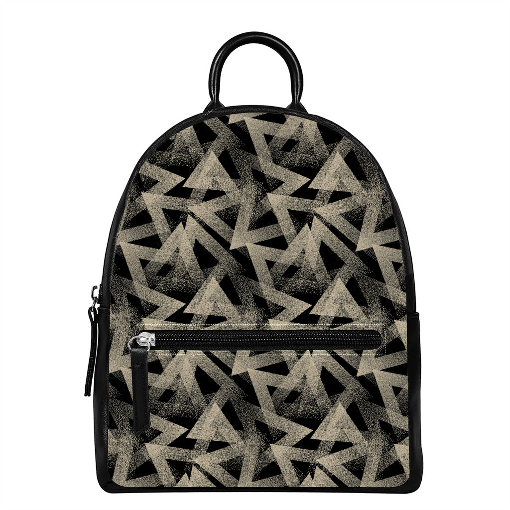 Black And Beige Geometric Triangle Print Leather Backpack
