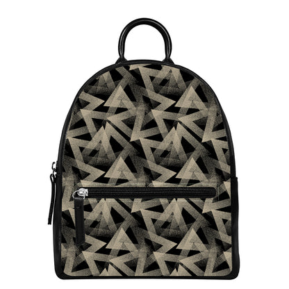 Black And Beige Geometric Triangle Print Leather Backpack