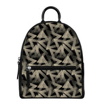 Black And Beige Geometric Triangle Print Leather Backpack
