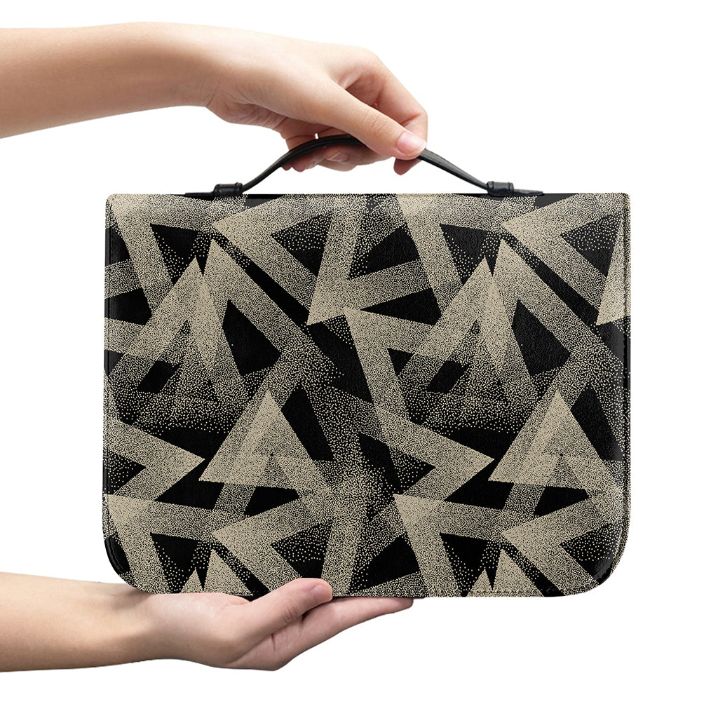 Black And Beige Geometric Triangle Print Leather Bible Cover