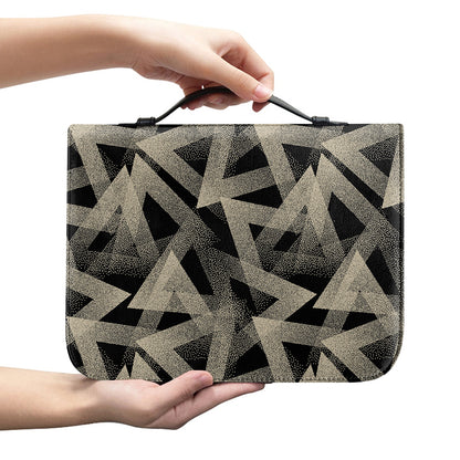 Black And Beige Geometric Triangle Print Leather Bible Cover