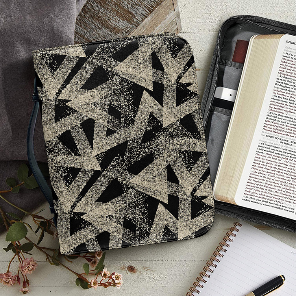 Black And Beige Geometric Triangle Print Leather Bible Cover
