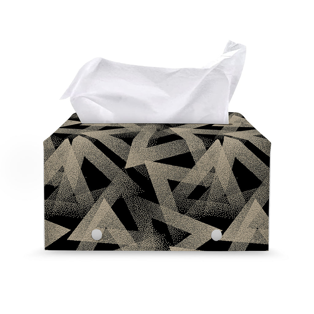 Black And Beige Geometric Triangle Print Leather Tissue Box Cover