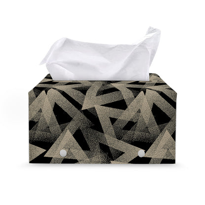 Black And Beige Geometric Triangle Print Leather Tissue Box Cover