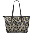 Black And Beige Geometric Triangle Print Leather Tote Bag With Zipper