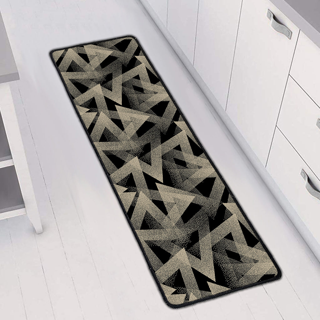 Black And Beige Geometric Triangle Print Long Kitchen Mat