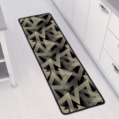 Black And Beige Geometric Triangle Print Long Kitchen Mat