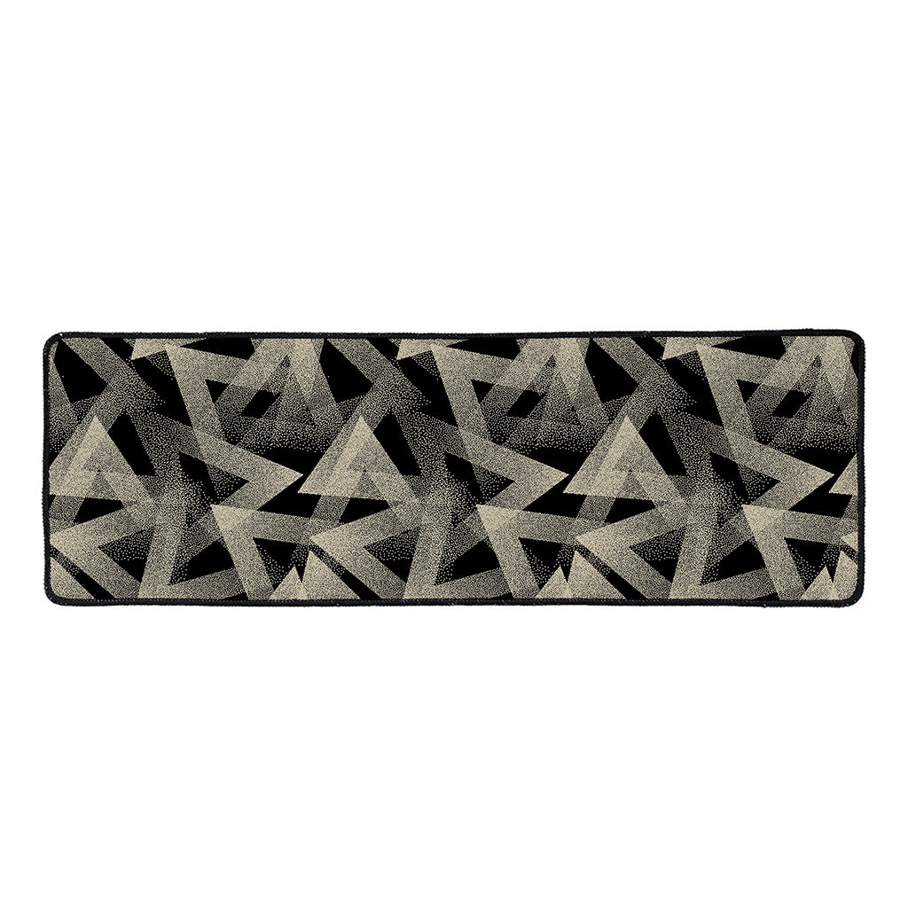 Black And Beige Geometric Triangle Print Long Kitchen Mat