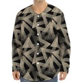 Black And Beige Geometric Triangle Print Long Sleeve Baseball Jersey