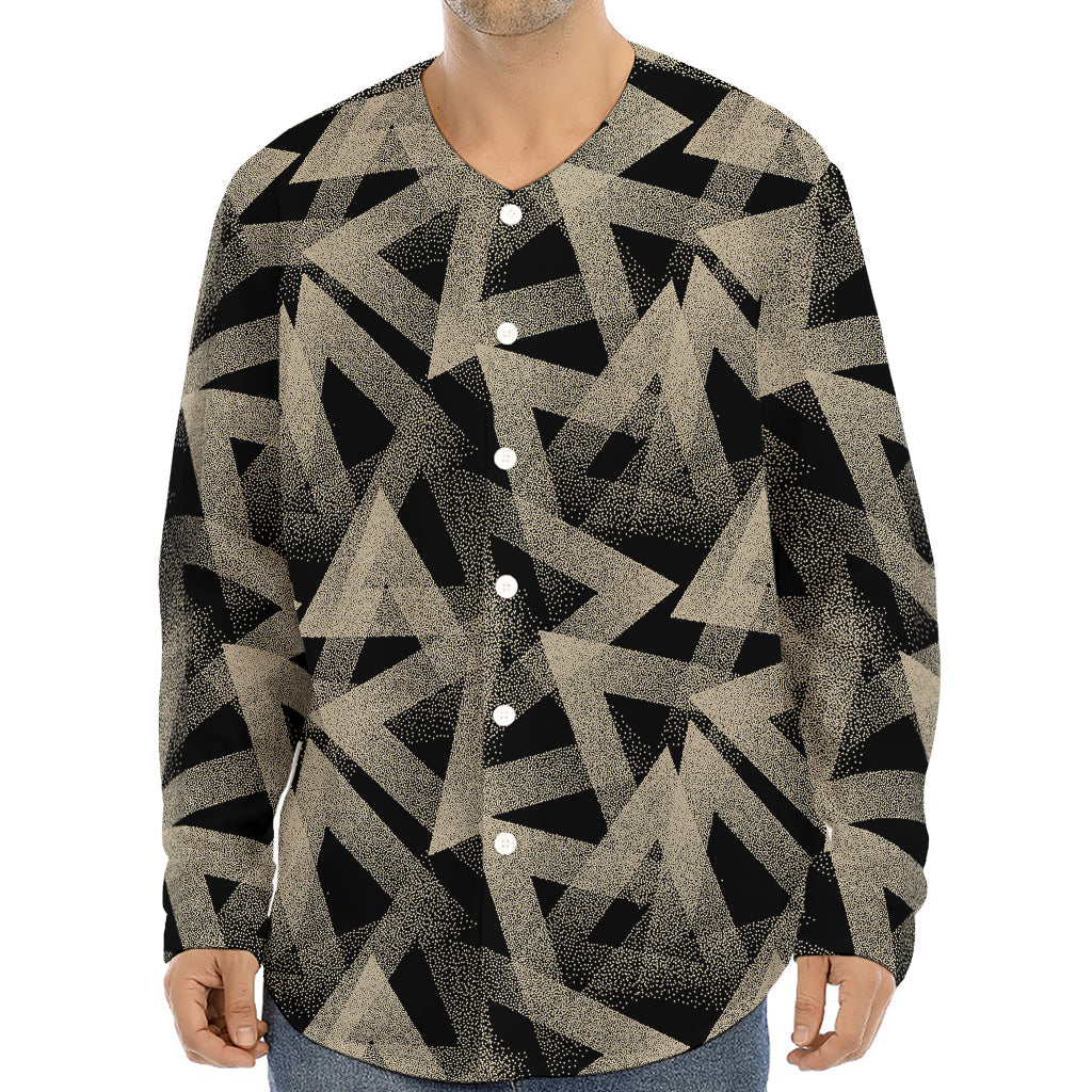 Black And Beige Geometric Triangle Print Long Sleeve Baseball Jersey