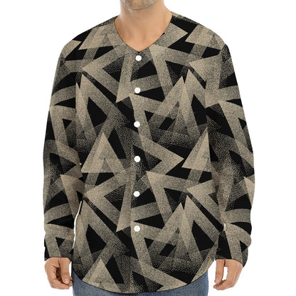 Black And Beige Geometric Triangle Print Long Sleeve Baseball Jersey