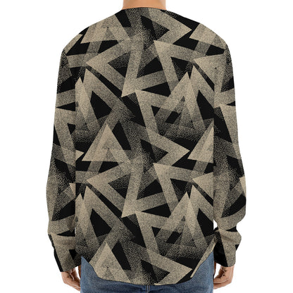 Black And Beige Geometric Triangle Print Long Sleeve Baseball Jersey