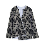 Black And Beige Geometric Triangle Print Long Sleeve Short Coat
