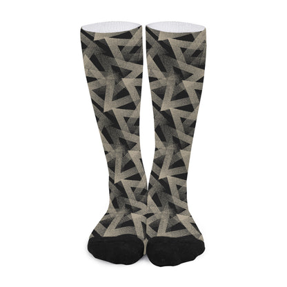 Black And Beige Geometric Triangle Print Long Socks